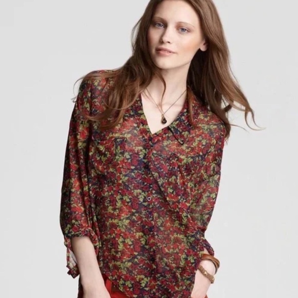 Free People Tops - FREE PEOPLE Easy Rider Floral Sheer Button Down Blouse Size XS